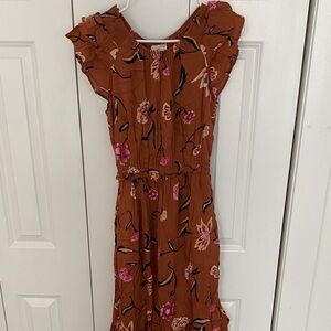Universal Thread Rust Floral Midi Dress with Pink Accents
